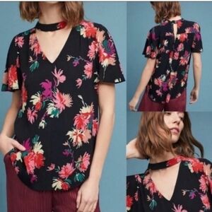 ANTHROPOLOGIE Maeve Black Bella Floral Choker Top Size L